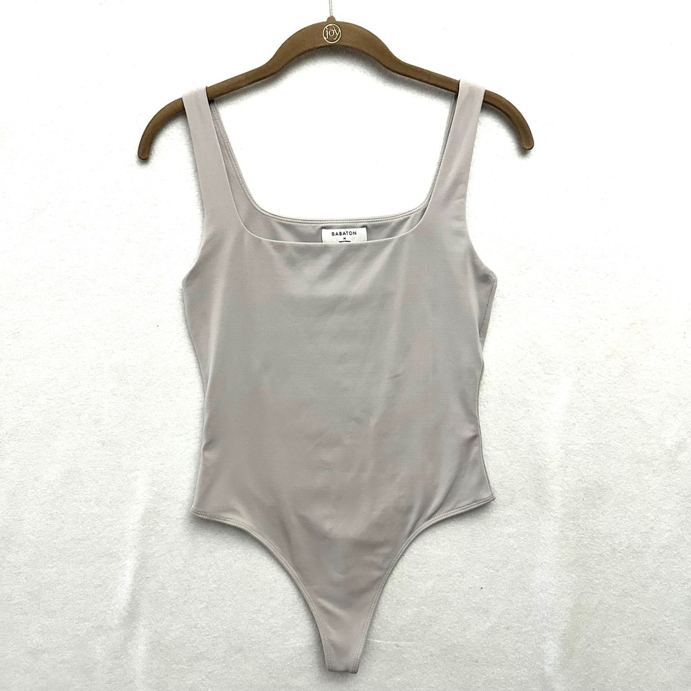 Babaton M Contour Square Neck Bodysuit Grey Thong Sleeveless Tank Top Medium